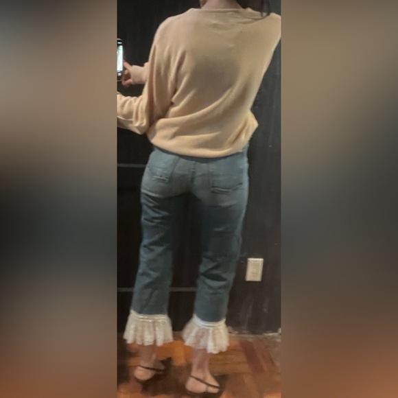 Fidelity Lace Ruffle Cropped Designer Denim Jeans - Picture 2 of 2